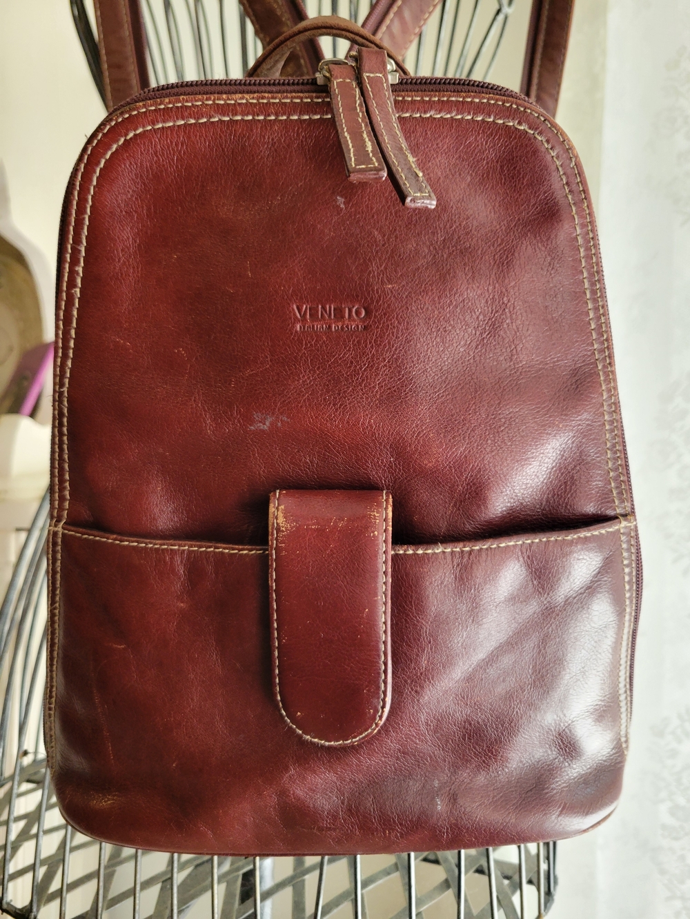 Brown Faux Leather Mini Y2k Backpack